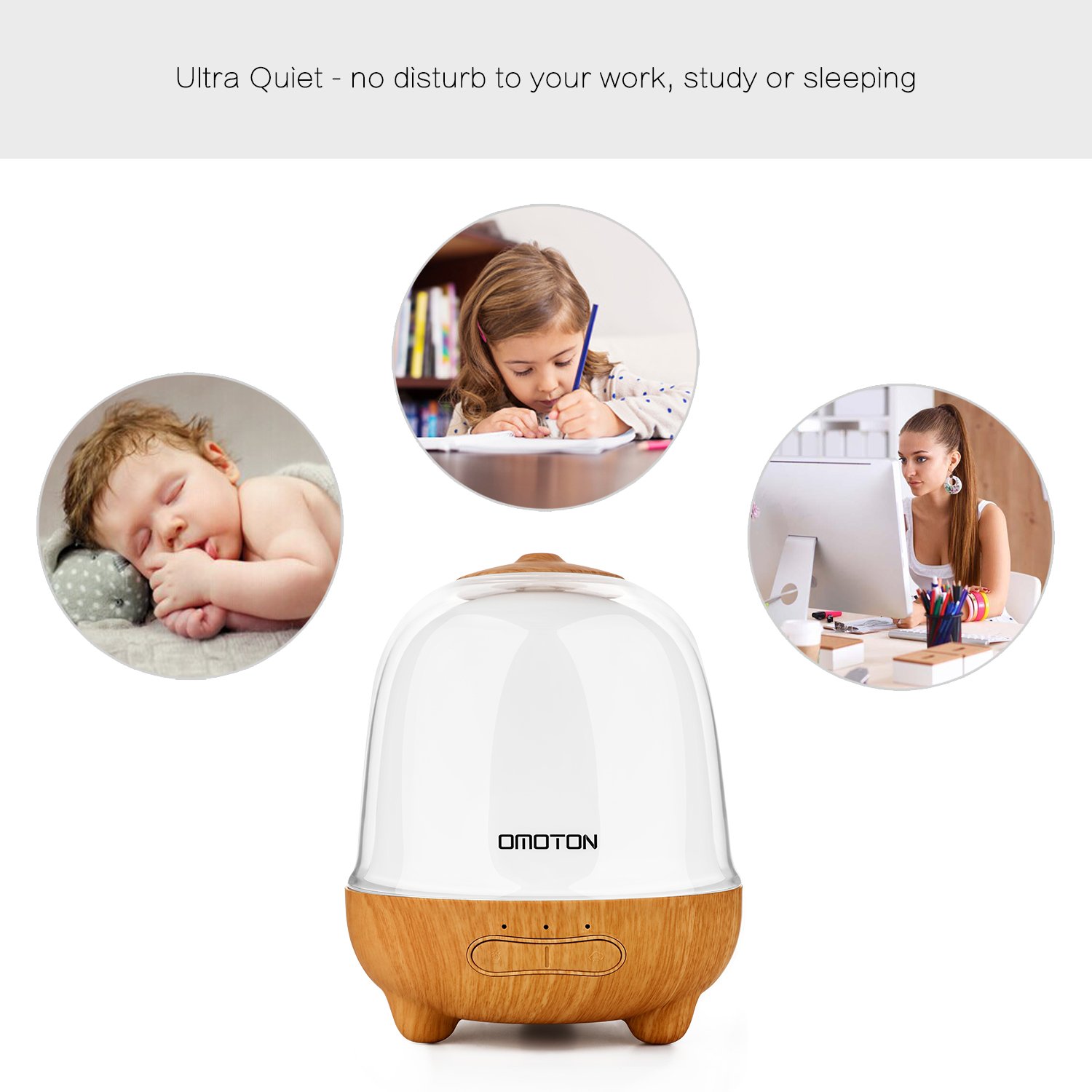 Essential Oil Diffuser, OMOTON 150ml Aromatherapy Diffuser Ultrasonic Aroma Humidifier with 7 Colored LED Lights and Waterless Auto Shut-off Protection