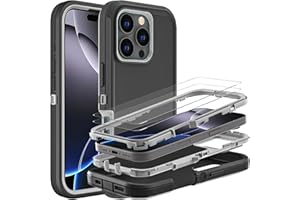YKHJKLEC for iPhone 16 Pro Max Case, Military Grade 3 in 1 Heavy Duty Shockproof/Drop Proof/Dust Proof Case with 2Pcs Tempered Glass Screen Protector (Black/Grey)