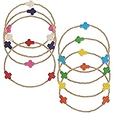 BXDA Gold Beaded Cross Stack Bracelets Set for Women, 8Pcs Boho Handmade Stackable Colorful Rainbow Statement Stretch Bracelet Prom Holiday Jewelry Gift.