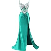 Sparkly Mermaid Beaded Prom Dresses 2026 Pleated Ruched Satin Corset Formal Evening Dresses with Slit