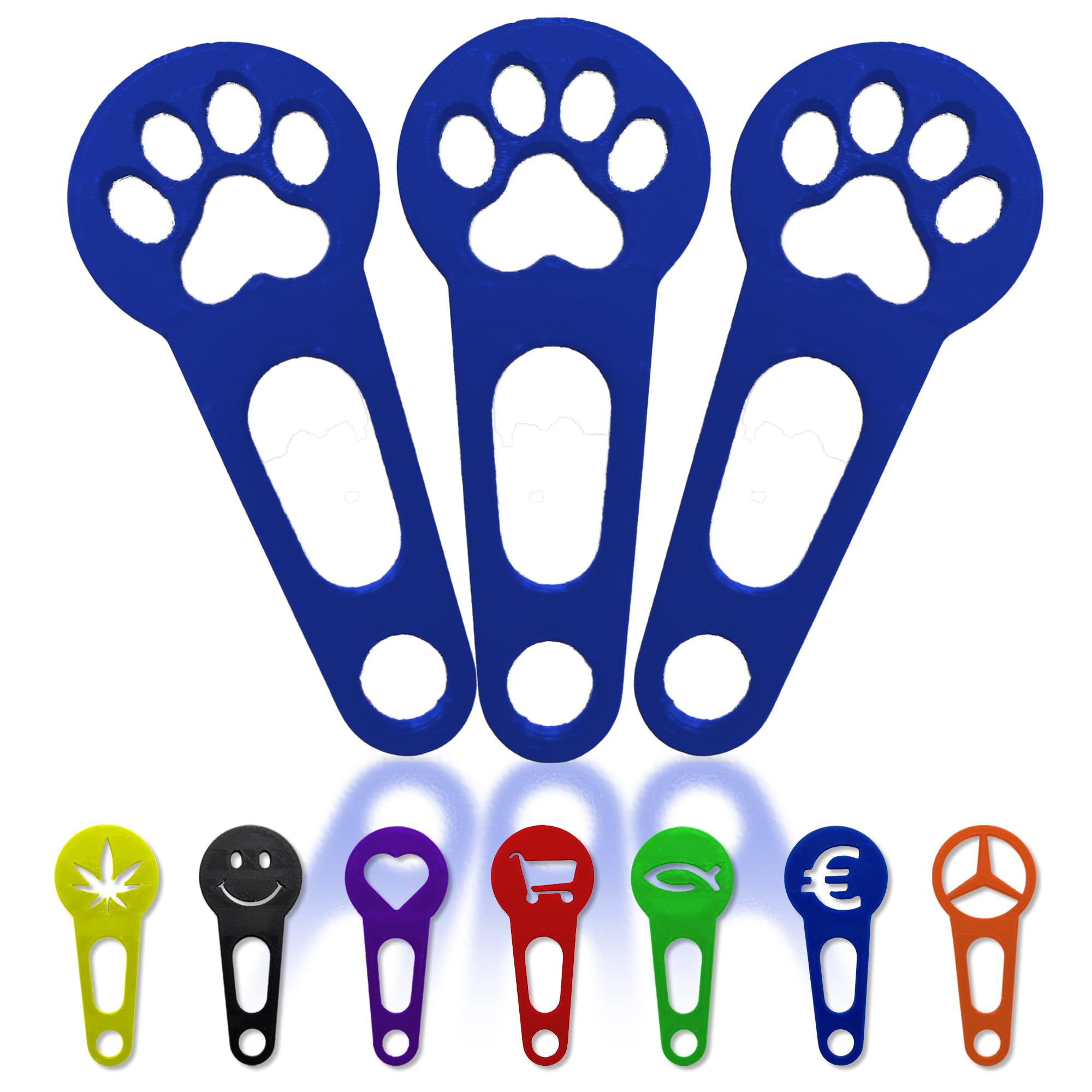 OnAir 3x shopping cart chip that can be removed immediately as a key chain; 3 pieces in a set shopping cart release shopping cart unlocker; handmade 3D printing (Paw, Blue)