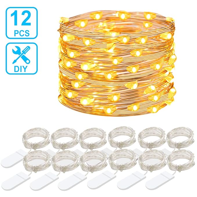 Minger Lichterkette 12 Stück Warmweiß Batteriebetriebene 1M/3,3 ft Silbrig Kupferdraht 20 LEDs Sternen Leuchtkäfer Lichterket