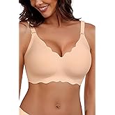 HORISUN Wireless Seamless Bras for Women No Underwire Wavy V Neck Soft Support Full Coverage Comfortable Bra