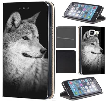 CoverFix Premium Hülle für Huawei P9 Lite Flip Cover Schutzhülle Kunstleder Flip Case Motiv (1612 Wolf Schwarz Grau)