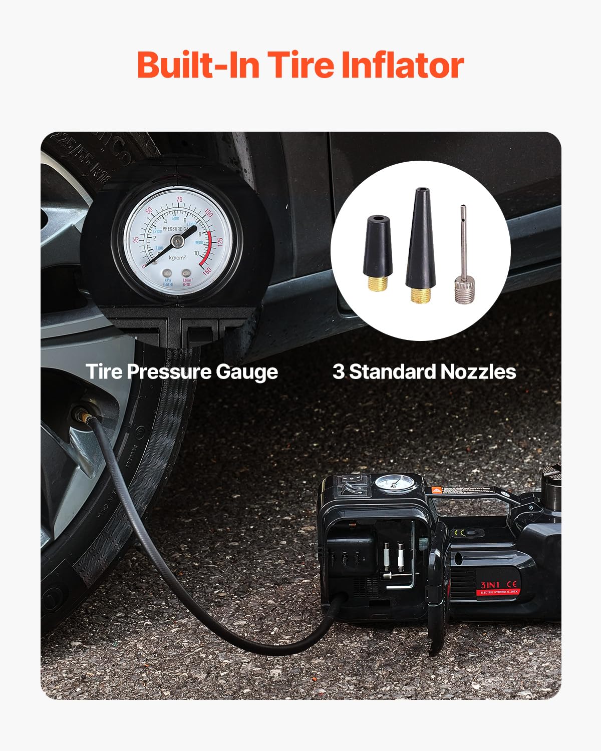 VEVOR elektrischer Wagenheber 5 t elektrischer Scherenwagenheber mit eingebauter Pumpe, 12-V-Reifenwechselersatz mit elektrischem Schlagschrauber & LED-Licht, Wagenheber-Set für Limousine SUV LKW 4