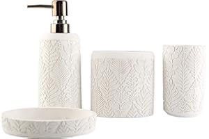 Hymmah Bathroom Accessories Set,Toothbrush Holder,Farmhouse Decor,4 Pcs Resin Gift Apartment Necessities, Contain Toothbrush Cup,Soap Dispenser & Dish,Tumbler