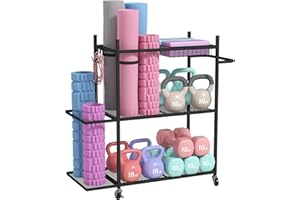 Hadulcet Dumbbell Rack, Heavy Duty Weight Rack for Home Gym, Yoga Mat Storage Racks, Home Gym Storage Rack for Yoga Mat, Kettlebell & Balls, Adjustable Width Exercise Equipment with Lockable Wheels