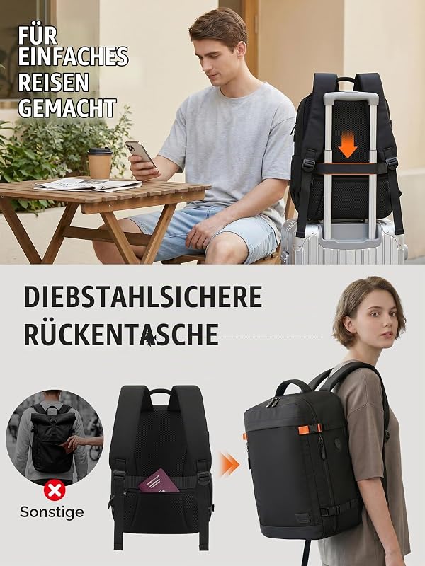 Handgepäck Rucksack 40x30x20, Erweiterbar 24-30L für Ryanair & Wizz