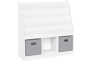 RiverRidge Kids Bookrack with Three Cubbies and 2 Gray Bins