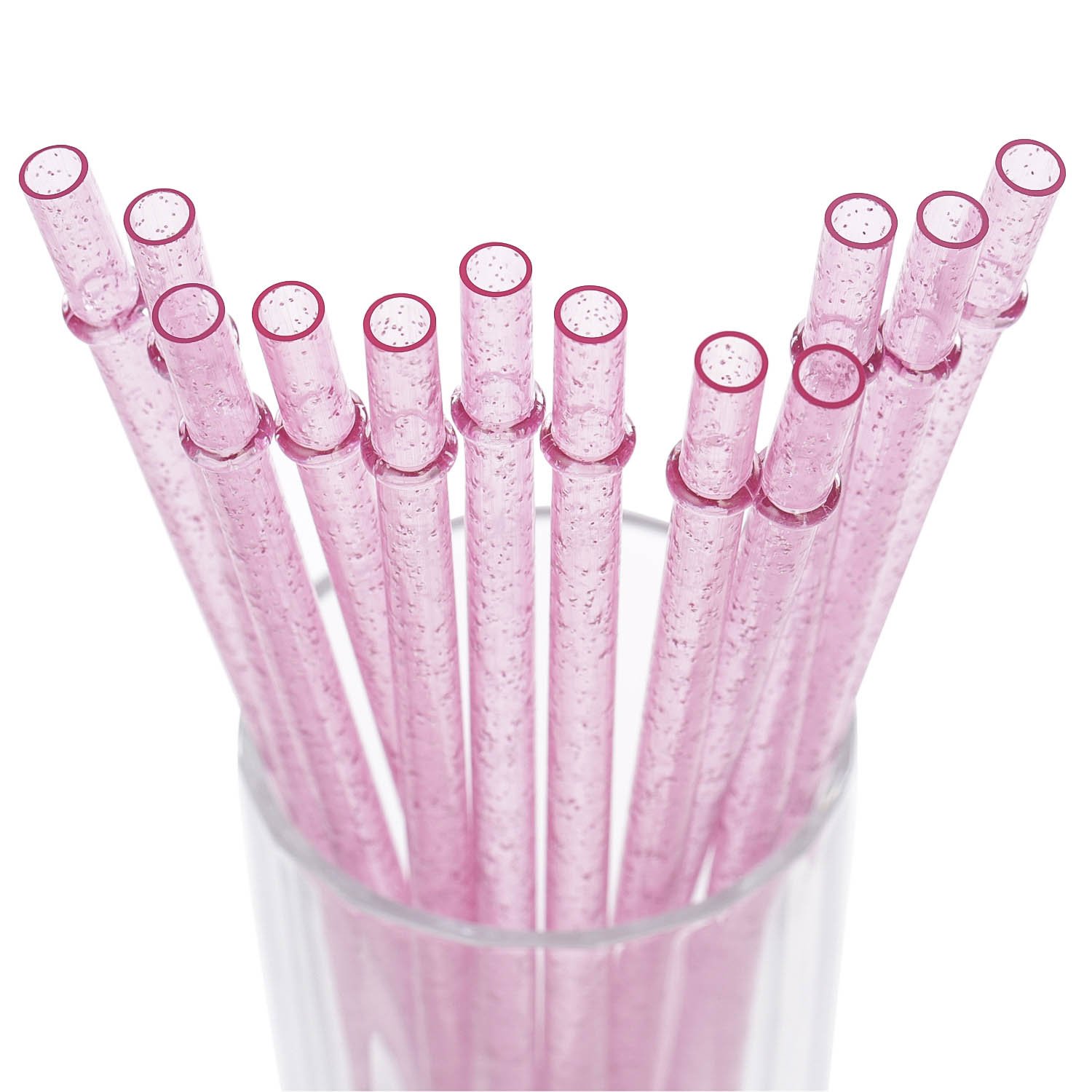 DAKOUFISH 9 Inch Reusable Plastic Glitter Sparkle Drinking Straws,BPA-Free,for 16oz 20oz Tumblers/Jars,12 Straws with One Cleaning Brush (9inch Pink)