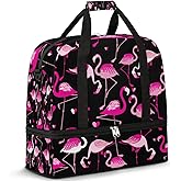 Travel Duffle Bags With Shoes Compartment for Women Men Animal Pink Flamingo Lightweigh Sports Tote Gym Bag Foldable Canvas Weekender Overnight Carry On Luggage Handle Bag
