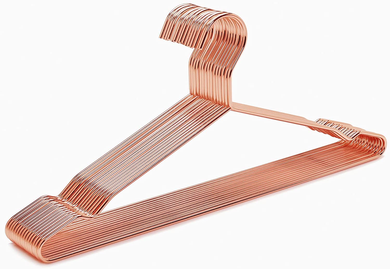 Amber Home 43cm Shiny Copper Metal Coat Hanger 10pcs, Space Saving Rose Gold Metal Clothes Hangers with Notches, Heavy Duty Strong Metal Wire Hanger for Blouse Dress Shirt Jacket Trousers