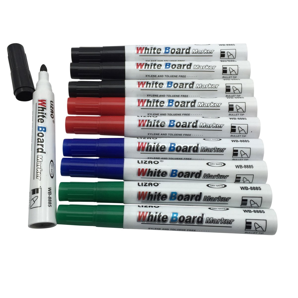 10 Large Dry Wipe Markers Whiteboard Pens 4 Assorted Colours Education