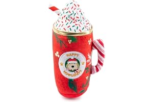 Haute Diggity Dog Howliday Cheer Mug Plush Dog Toy for Small, Medium & Large Dogs, Interactive Funny Holiday Squeaky Toys, Soft, Durable, Machine-Washable, Safe & Cute Birthday Gift for Dogs, One Size