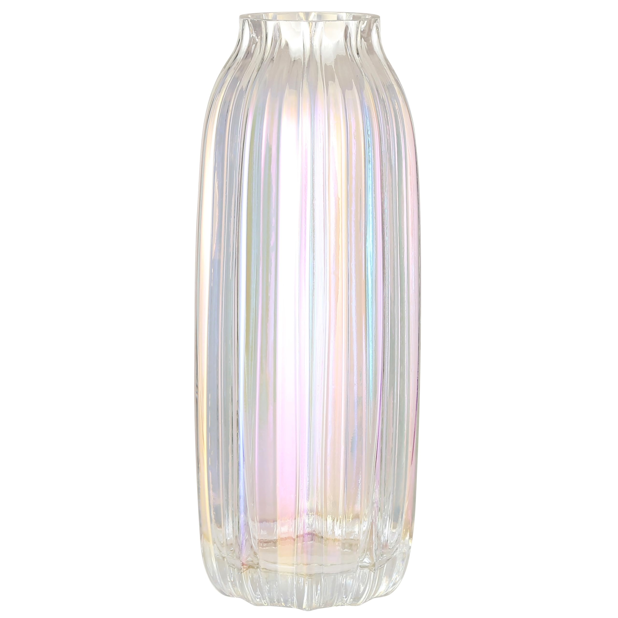 Large Colored Modern Glass Vase Irised Crystal Clear Glass Vase 32cm for Decorative Home Office Centerpieces Flowers Décor(Colored 32cm)