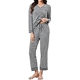 Reliwel Womens Cotton Pajama Sets Long Sleeve Tops and Full-Length Sleepwear Set Two-Piece Pjs with Pockets Soft Loungewear