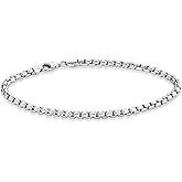 Miabella Solid 925 Sterling Silver Italian 3.5mm Square Rolo Link Round Box Chain Bracelet for Women Men, Made in Italy