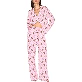 Ekouaer Christmas Pajamas Womens Long Sleeve Button Down Sleepwear Holiday Matching Pjs Comfy Long Pants Lounge Set S-XXL