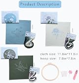 Myfelicity Embroidery Kit 3 Flower Pattern Sets with Cloths Threads Needles Hoop view 6