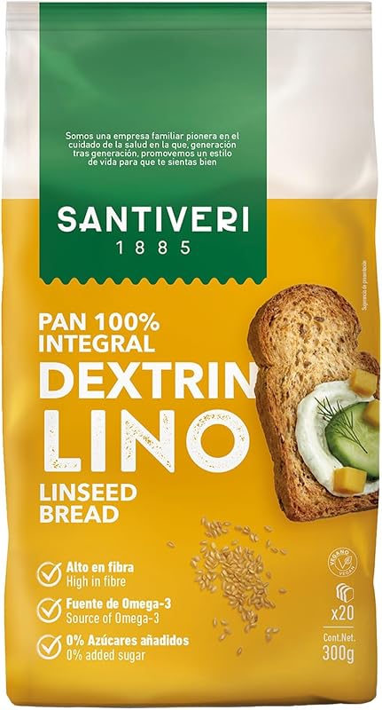 - Dextrín – Tostadas de Pan 100% Integral, Alto en Fibra, Sin Azúcares Añadidos, Vegano – 300 g (Lino)