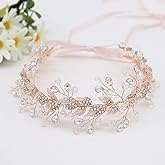 Oriamour Crystal Bridal Headbands Wedding Headpieces Leaves Design Wedding Headbands For Brides Bridesmaid (Rose Gold, 12.6'')