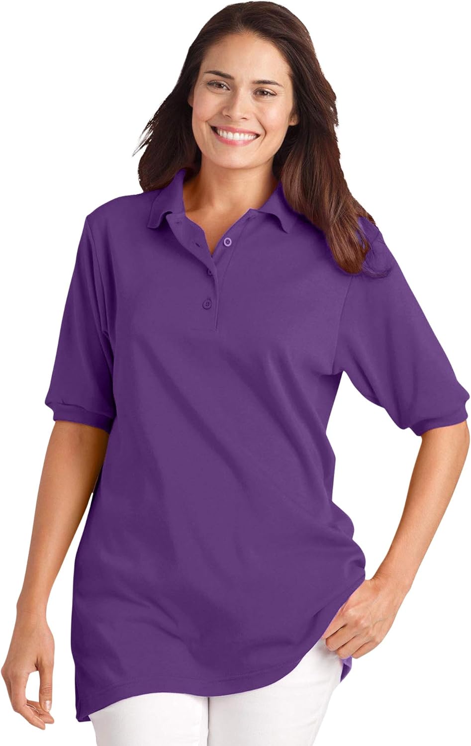 Woman Within Women's Plus Size Elbow-Sleeve Polo Shirt at  Women’s Clothing store