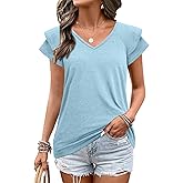 VahRuta Womens Summer Boho Clothes Flowy Tops Floral Shirts V Neck Loose Fit Casual Short Sleeve