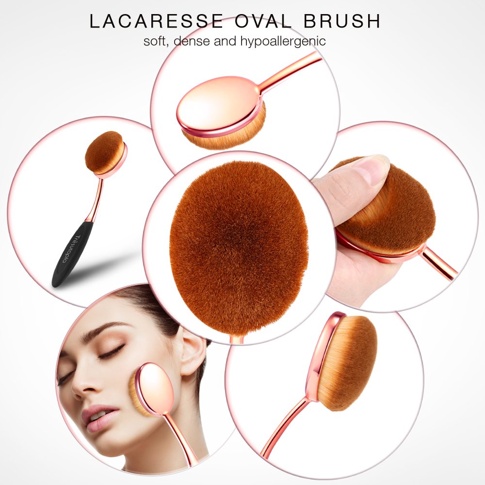 Trèsutopia Lacaresse ovales Make-up Pinsel Set, 10-teilig, Make-up Bürsten, Kosmetik Pinsel, Schminkenpinsel für Foundation, Eyeliner, Lidschatten, Puder, Concealer, Augenbrauen