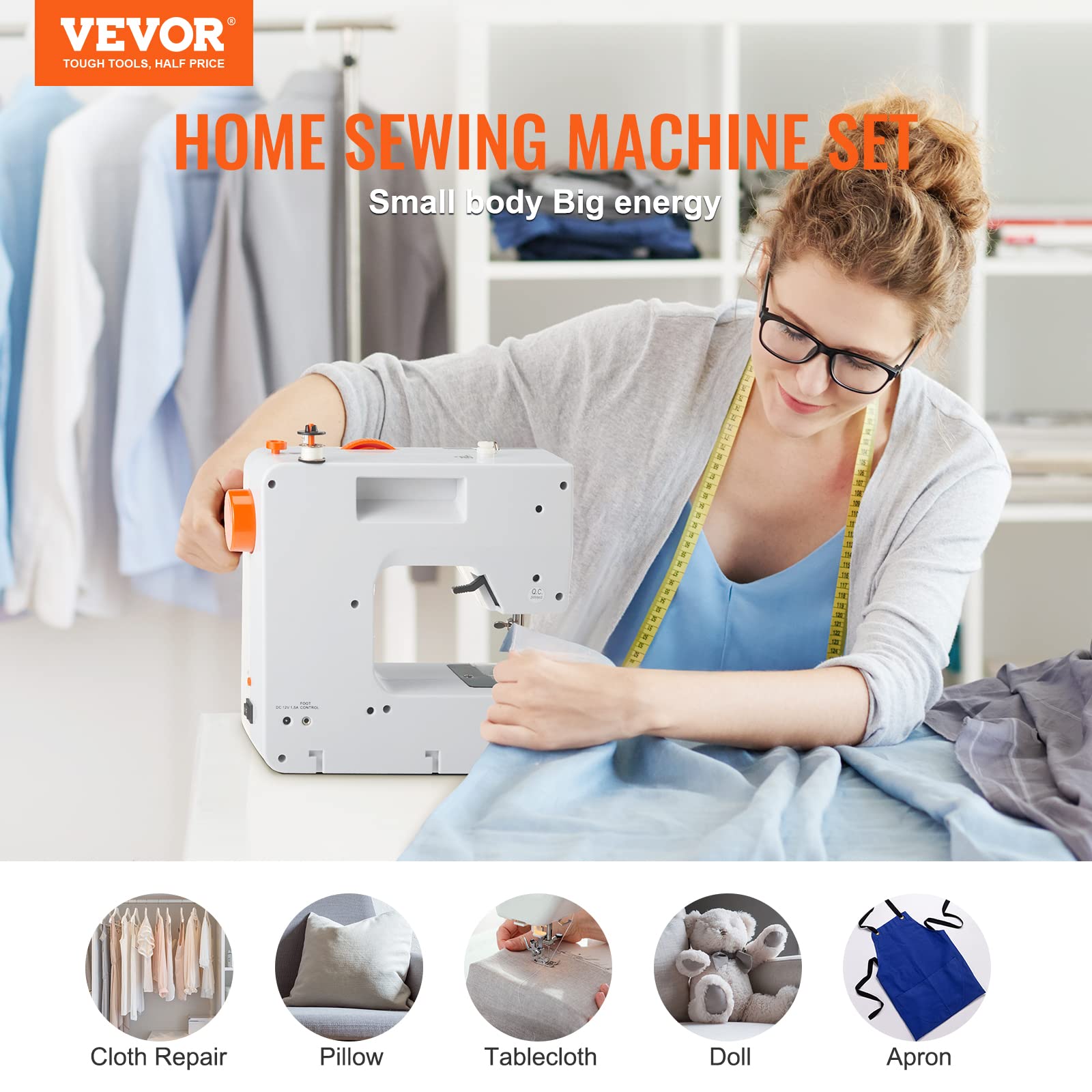 VEVOR Mini Sewing Machine for Beginners and Kids, Sewing Machines with Reverse Sewing and 38 Built-in Stitches, Dual Speed Portable Sewing Machine with Extension Table, Sewing Kit for Household Travel