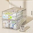 Sgoostood 2 Pack - Clear Pulling Medicine Drawer First Aid Kit Box for Bathroom, Cabinet, Closet,Medicine Organizer, Medicine Storage Box Adhesive Bandages Family Emergency Kit (L drawer)