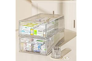 Sgoostood 2 Pack - Clear Pulling Medicine Drawer First Aid Kit Box for Bathroom, Cabinet, Closet,Medicine Organizer, Medicine Storage Box Adhesive Bandages Family Emergency Kit (L drawer)