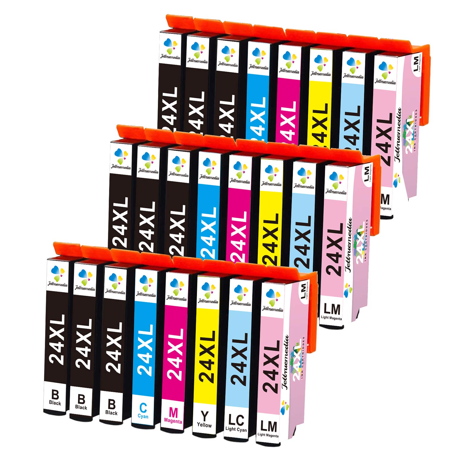 Jettruemedia 24-Pack 24XL Ink Cartridges Multipack Compatible with Epson 24XL for Epson Expression Photo XP-750 XP-760 XP-850 XP-860 XP-950 XP-960 XP-55 (B/C/M/Y/LC/LM)