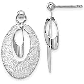 14k White Gold Dangle Earrings for Women with Modern Oval Drop Design, Brushed Texture and Polished Finish, Lightweight Contemporary Statement Jewelry for Daily Wear or Elegant Occasions 24x25 mm