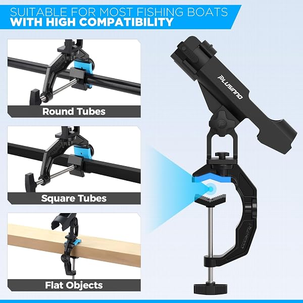 PLUSINNO 4 PACK BOAT FISHING ROD HOLDER DOUBLE V DESIGN FIT ROUND SQUARE TUBES INNOVATIVE CLAMP FISHING GIFTS FOR MEN
