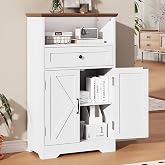 Floor Cabinet, Farmhouse Storage Cabinet with Barn Doors and Drawers White | 11.81" D x 23.62" W x 39.37" H Freestanding Adjustable Shelf Organizer for Bathroom, Kitchen, Living Room