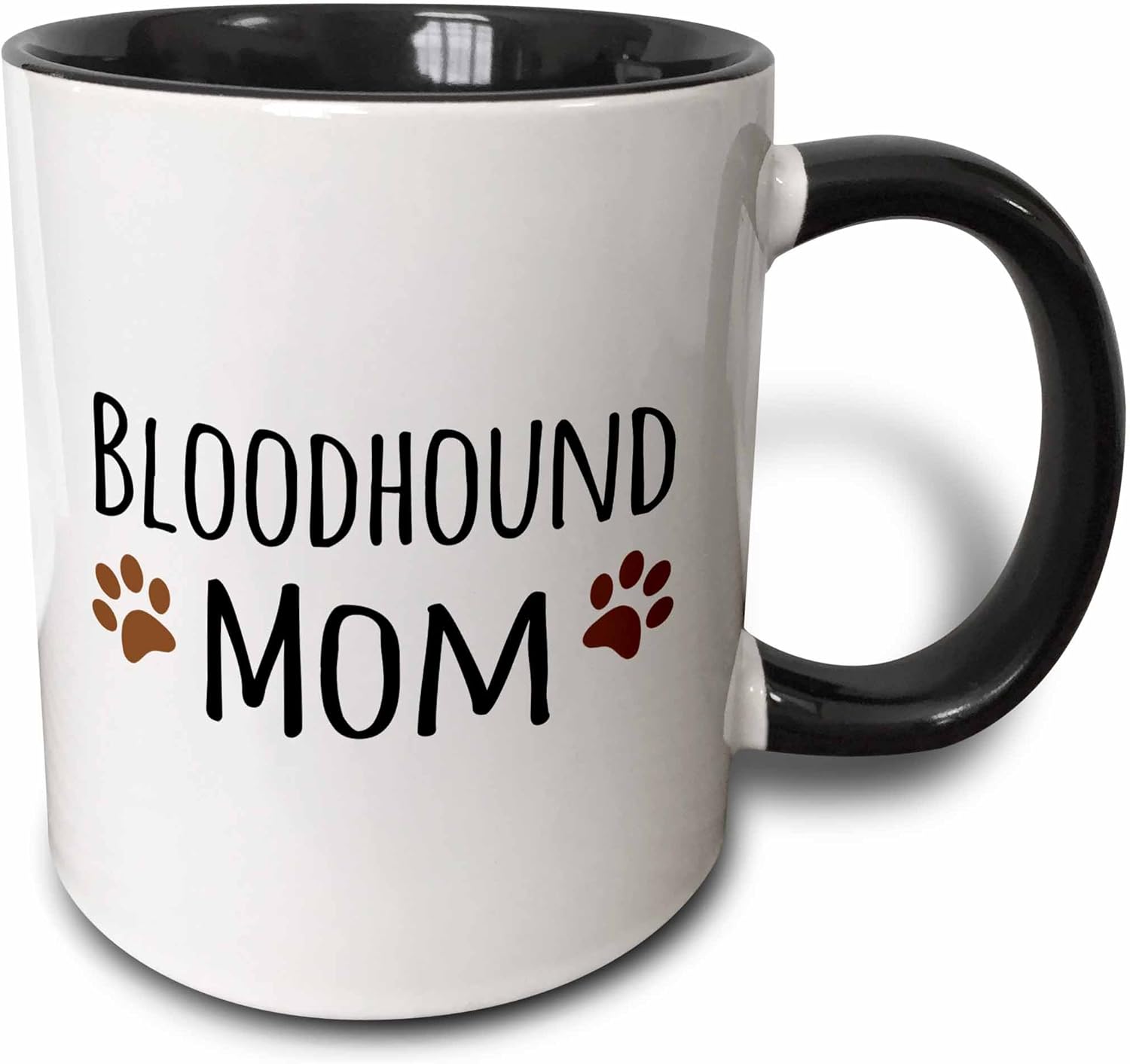 3dRose Bloodhound Dog Mom-Doggie by breed-brown muddy paw prints Mug, 11 oz, Black
