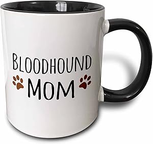 3dRose Bloodhound Dog Mom-Doggie by breed-brown muddy paw prints Mug, 11 oz, Black