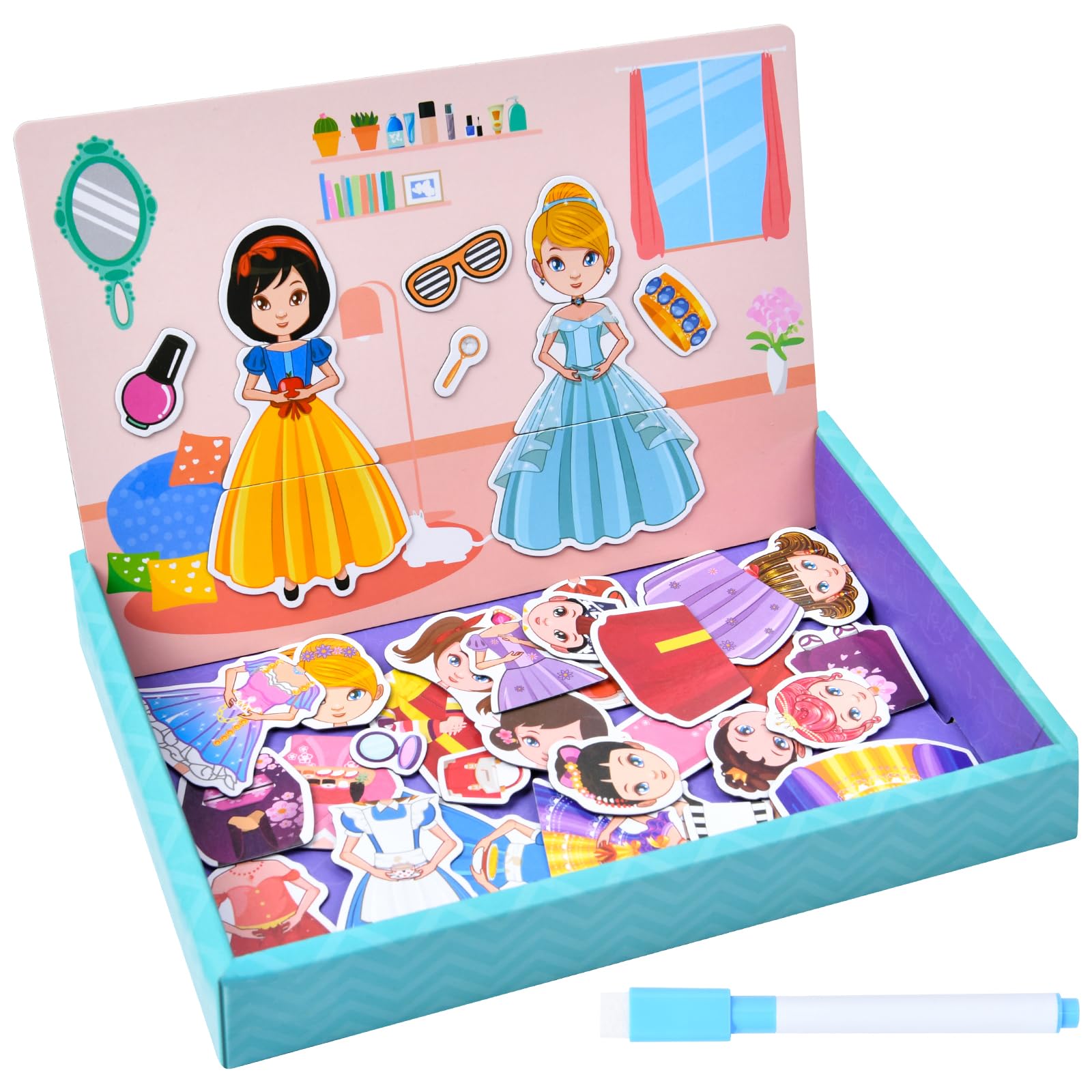 Aolso Princess Dress-Up Play Set, Magnetic Educational Game, Dress-Up Puzzle Toy, Fine Motor Skills and Imagination Learning, Suitable for Ages 3 and Up
