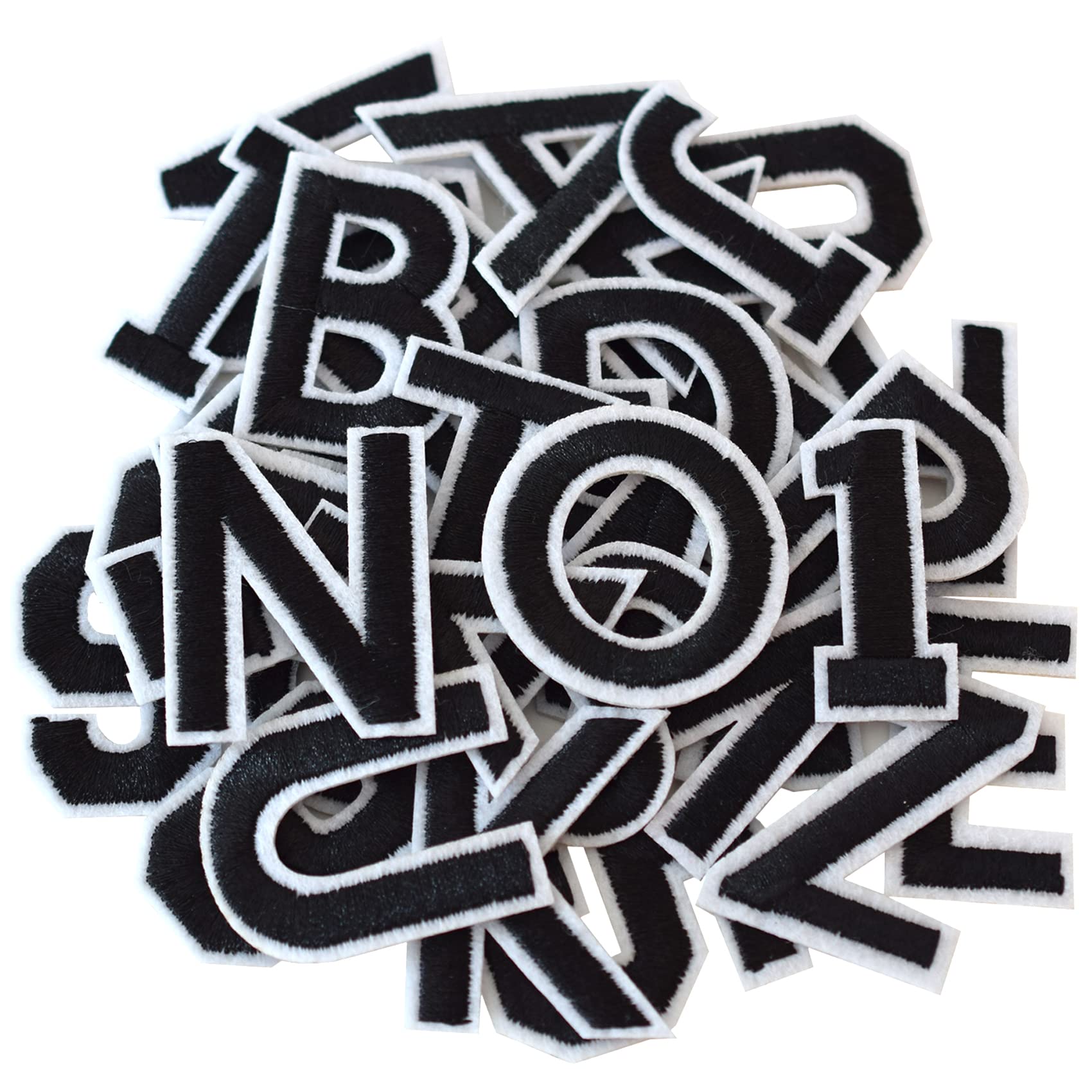 Photo 1 of GYGYL 72 Pieces Iron on Letters and Numbers Patches, Black Alphabet Embroidered Patch A-Z, Numbers 0-9 Applique for Clothes, Dress, Hat, Socks, Jeans, DIY Accessories