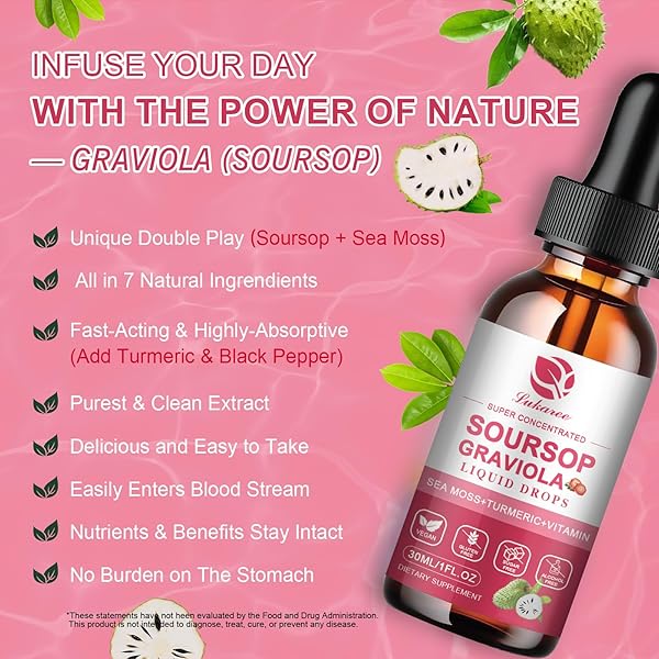 (2 PACK) SOURSOP GRAVIOLA LEAF EXTRACT LIQUID DROP PLUS PURE BOTANICAL SEA MOSS FOR CELL SUPPORT & REGENERATION, IMMUNITY AND GUT HEALTH, SOURSOP BITTERS LIQUID丨FULL TEXTURE,STRAWBERRY FLAVOR,1 FL OZ