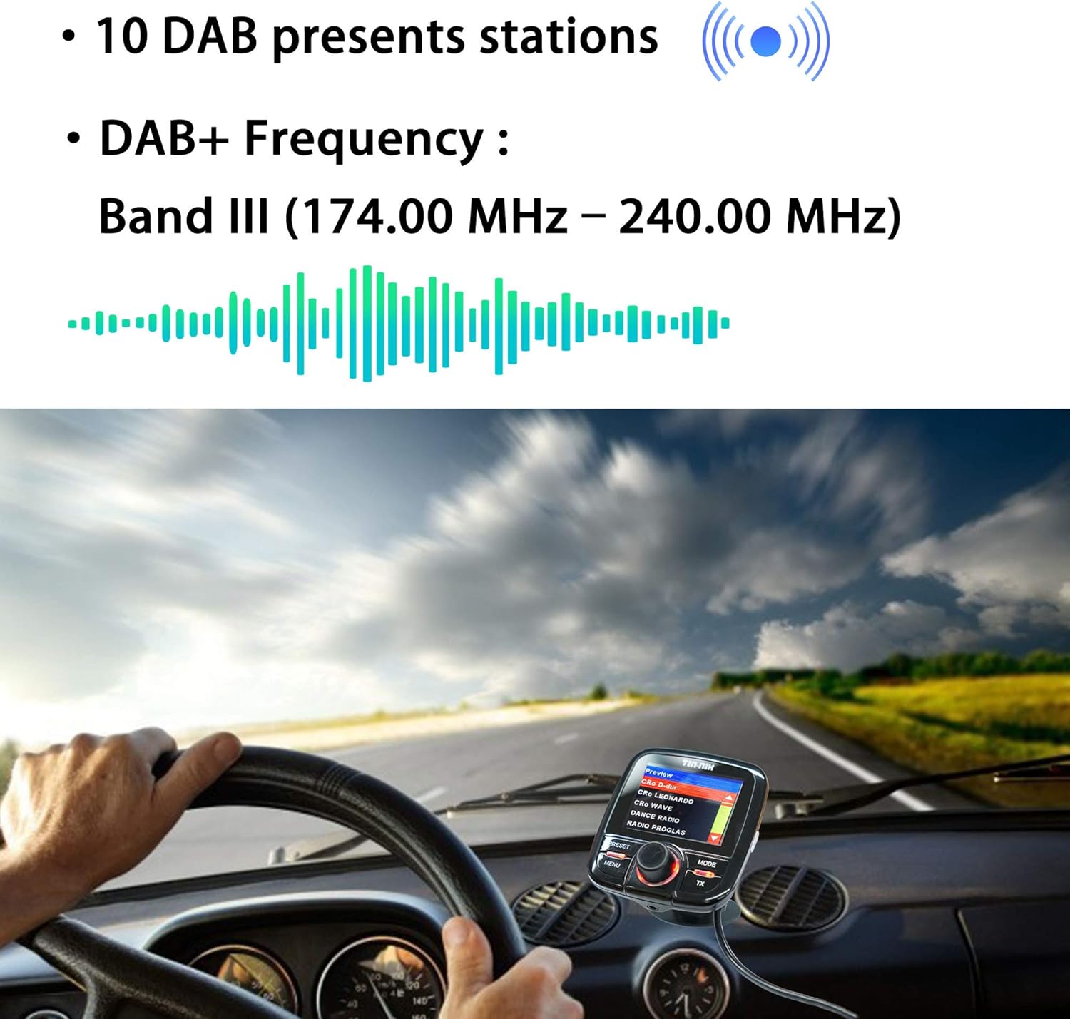 TinNik DAB389 InCar DAB/DAB+ Digital Radio Adapter, 2.4” Colour Display, Smartphone Bluetooth