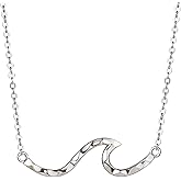 Aloha Jewelry Co. 925 Sterling Silver Single Ocean Wave Necklace Pendant with 16"+2" Adjustable Link Chain, Nickel Free Hypoallergenic for Sensitive Skin, Opal Cubic Zirconia Hammered, with Gift Box