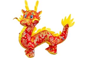 GENERIC 2024 Chinese Lunar New Year Decorations Dragon Plush Stuffed Animal Dragon Mascot Doll Chinese Zodiac Stuffed Dragon Animals for Spring Festival Dragon Decor New Year Gift (Red, 17.7inch)