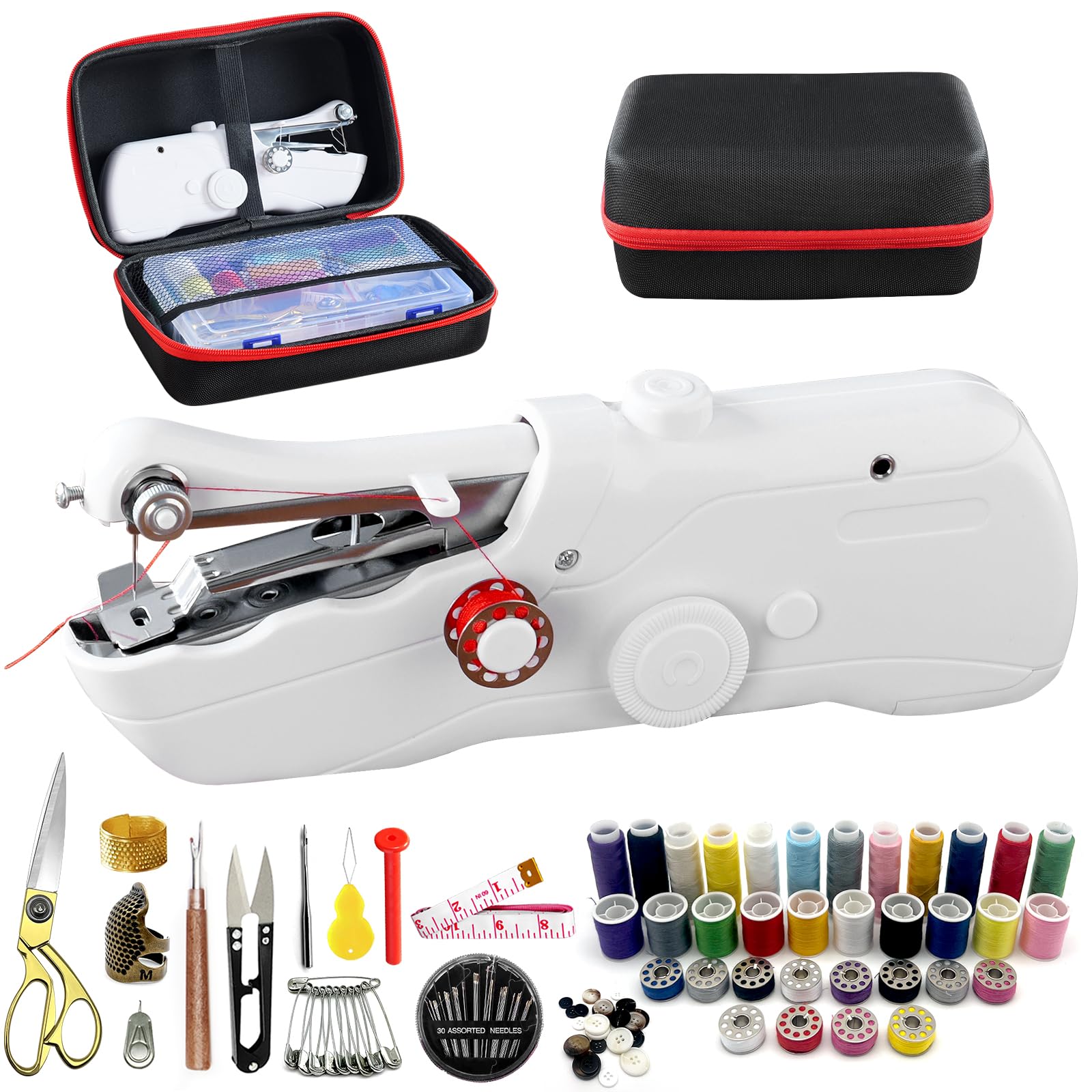 Photo 1 of Handheld Sewing Machine with Black Storage Case and 109-Piece Sewing Kit, Mini Portable Cordless Hand Sewing Machine, Ideal for Adults & Beginners, Complete Set of Quick Home Clothing Repair Tools