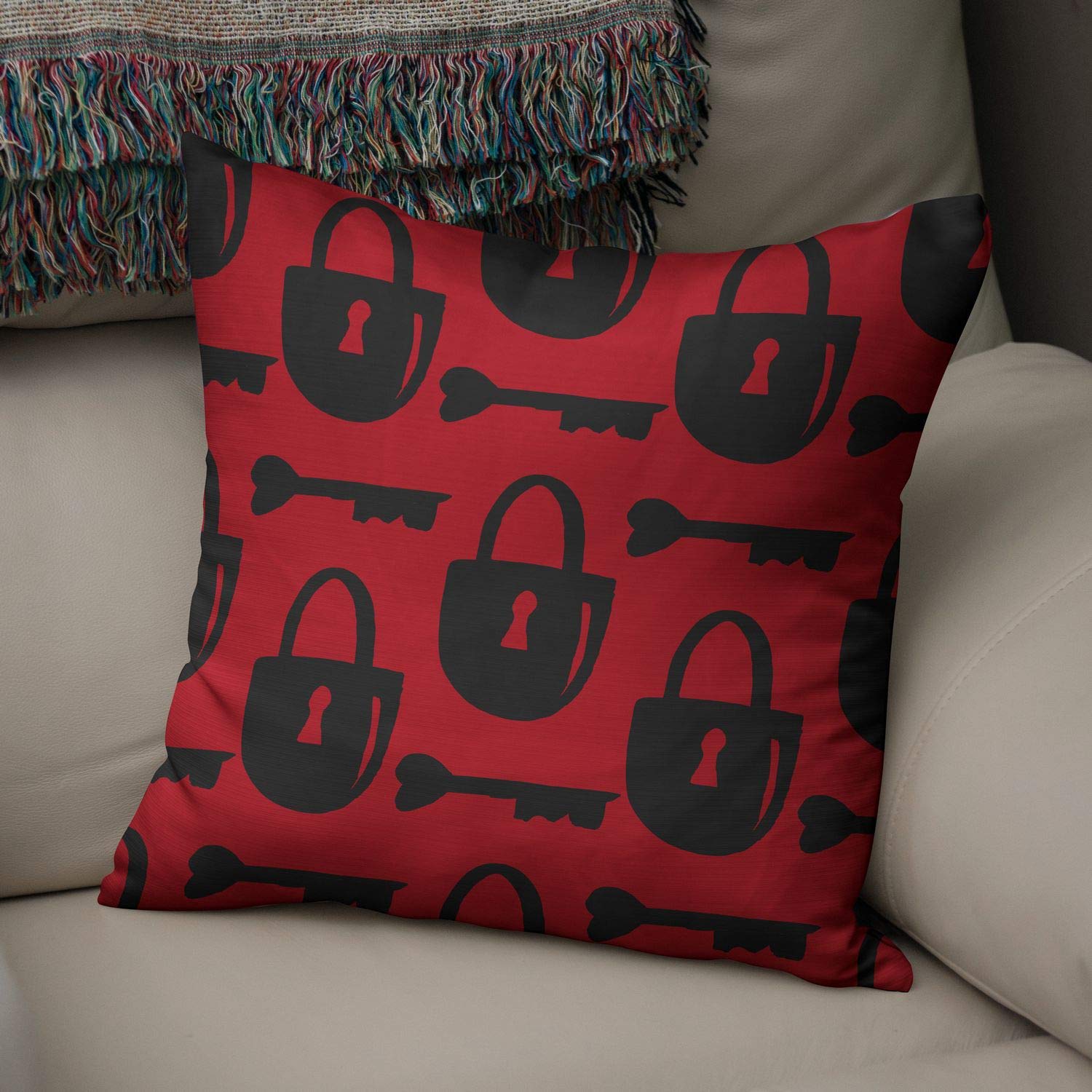 Bonamaison Decorative Cushion Cover Red & Black, Throw Pillow Covers, Home Decorative Pillowcases for Livingroom, Sofa, Bedroom, Size: 50x50 Cm - Designed and Manufactured in Turkey