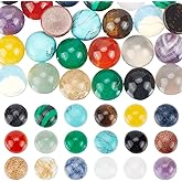 HOBBIESAY 36Pcs 18 Styles 8mm Round Gemstone Cabochons No Hole Stone Beads Flat Back Gemstone Cabochons Half Dome Stone Bead Natural Mixed Stone Cabochons for Jewelry Making DIY Crafts Photo Frame