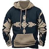 Graphic Hoodies for Men Aztec Cowboy Vintage Casual Long Sleeve Drawstring Hooded Sweatshirt Fashion Ethnic Pullover Tops
