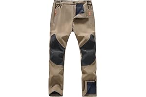SPOSULEI Mens Ski Waterproof Insulated Pants Fleece Lined Softshell Snow Hiking Snowboard Outdoor Pants with Zipper Pockets