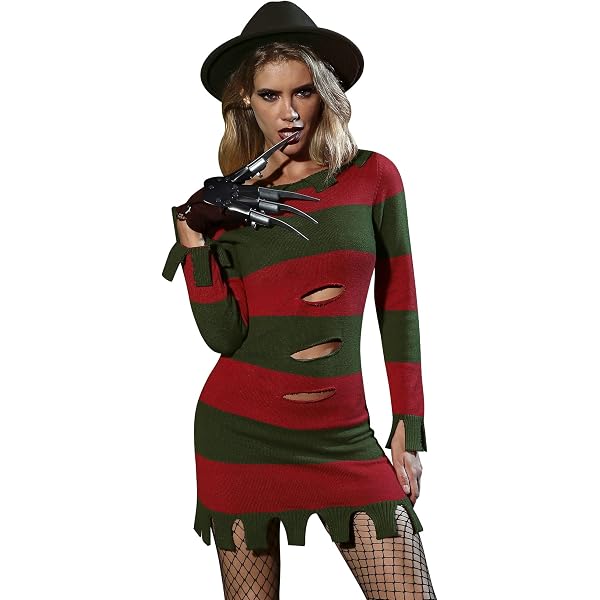 Amazon.com: Women's Halloween 3 Pieces Red and Green Striped Costume Knit Sweater  Dress with Glove and Hat XS : Clothing, Shoes & Jewelry