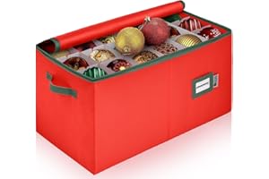 HOLDN’ STORAGE Christmas Ornament Storage Container with Dividers - Box Stores Up to 54 Ornaments, Zippered, Convenient, Adjustable, Large Organizer Bin to Protect Holiday Décor, Fits Most Standard Size, Red